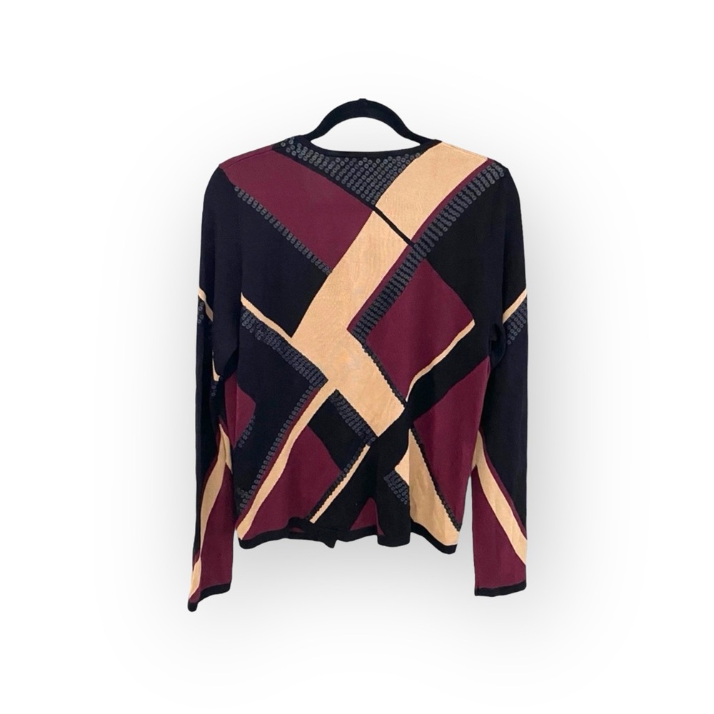 Y2K Vibes: Ellen Tracy ❁ Sequin Trim Silk Knit Print Cardigan Sweater ❁ Medium - Picture 5 of 16